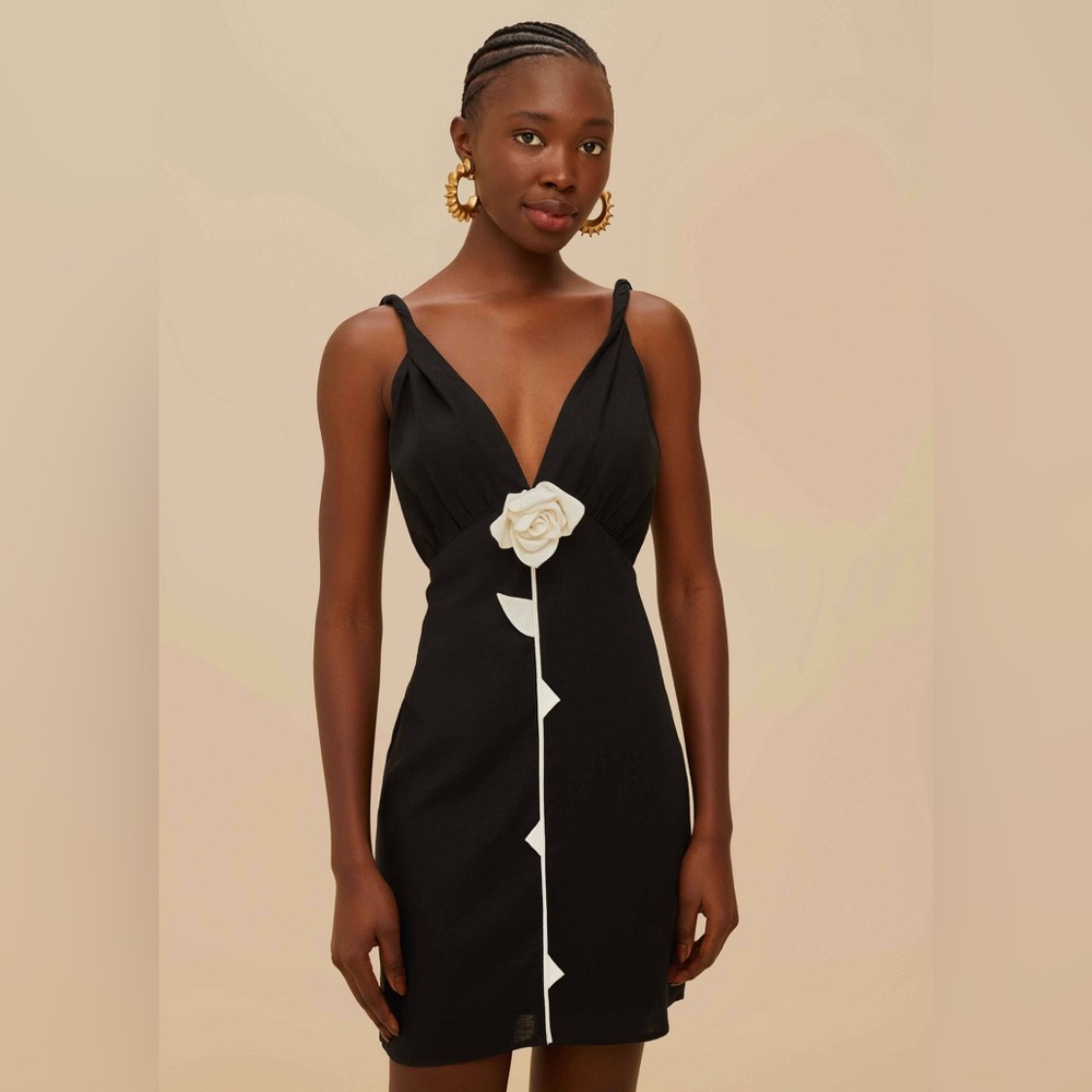 Farm Rio Black And White Rose Mini Dress